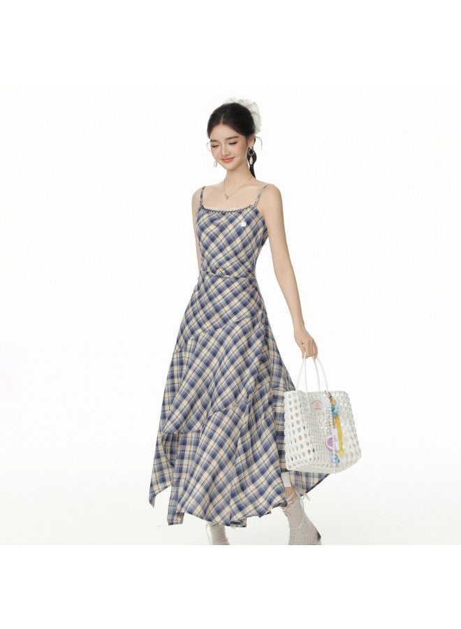 EPTISON فستان نسائي بلا أكمام 2025 صيف جديد تصميم مائل بنمط مربعات عتيق حواف دانتيل على العنق فستان ماكسي - Image 3