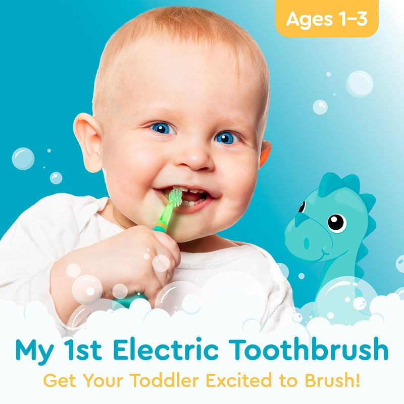 Brusheez Little Toddlersâ€™ Sonic Toothbrush - Safe & Gentle Toothbrush for Ages 1-3 with Built-in, Light-Up 2-Minute Timer, Extra Brush Head, & Storage Base for First-Time Brushers (Rex The Dinosaur) - Image 2