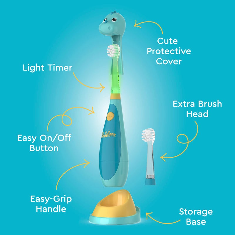 Brusheez Little Toddlersâ€™ Sonic Toothbrush - Safe & Gentle Toothbrush for Ages 1-3 with Built-in, Light-Up 2-Minute Timer, Extra Brush Head, & Storage Base for First-Time Brushers (Rex The Dinosaur) - Image 5
