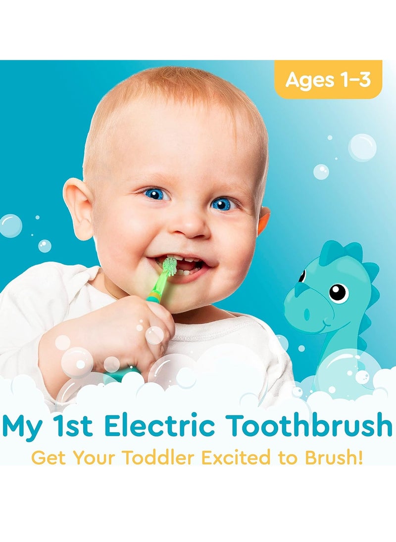 Brusheez Brusheez Little Toddlers’ Sonic Toothbrush - Safe & Gentle Toothbrush for Ages 1-3 with Built-in, Light-Up 2-Minute Timer, Extra Brush Head, & Storage Base for First-Time Brushers (Rex The Dinosaur)  - Image 4