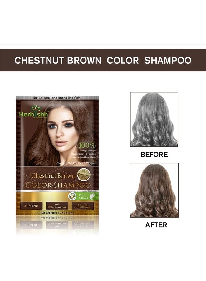 Herbishh Hair Color Shampoo for Gray Hair–Natural Hair Dye Shampoo with Argan Hair Mask–Travel size-Colors Hair in Minutes–Long lasting colour–10pack+1pack–Ammonia-Free (Chestnut Brown) - Image 2