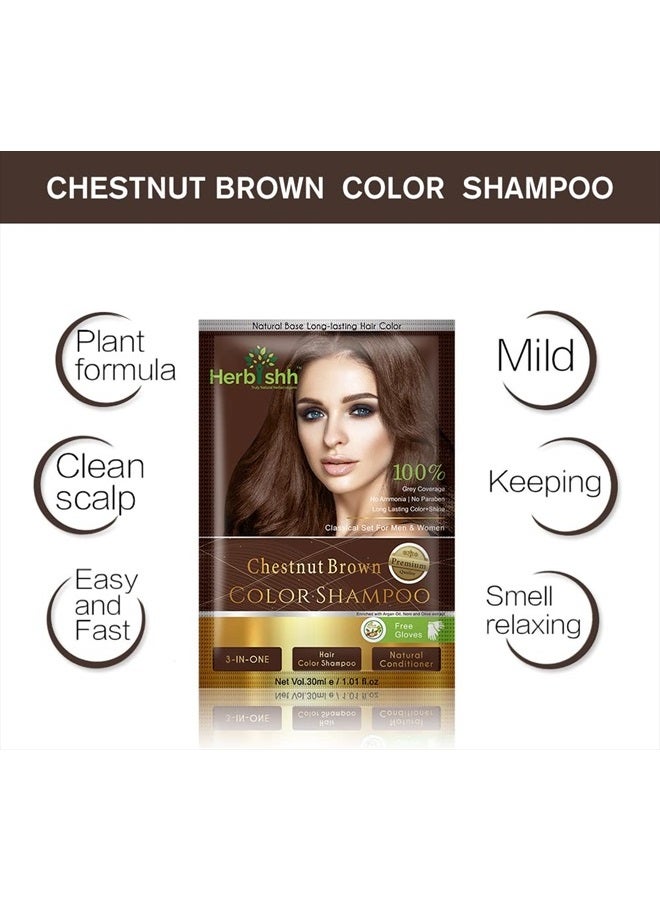 Herbishh Hair Color Shampoo for Gray Hair–Natural Hair Dye Shampoo with Argan Hair Mask–Travel size-Colors Hair in Minutes–Long lasting colour–10pack+1pack–Ammonia-Free (Chestnut Brown) - Image 3