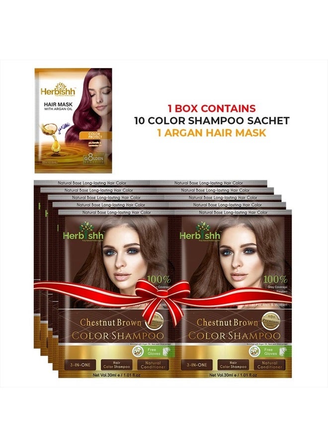 Herbishh Hair Color Shampoo for Gray Hair–Natural Hair Dye Shampoo with Argan Hair Mask–Travel size-Colors Hair in Minutes–Long lasting colour–10pack+1pack–Ammonia-Free (Chestnut Brown) - Image 5