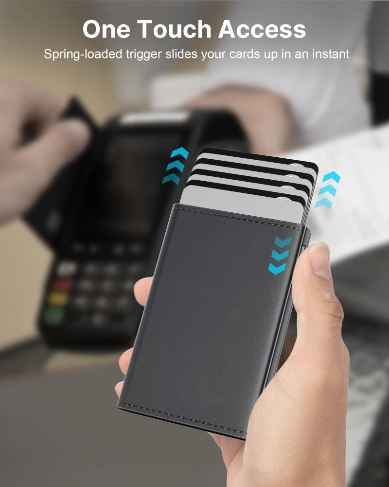 typecase محفظة رجال من تايب كيس: علبة ألومنيوم قابلة للفتح، جلد طبيعي فاخر، ذكي، حجب RFID، نحيف، بسيط، جيب أمامي - سعة 9-14 بطاقة | نافذة هوية | فتحة نقدية - رمادي داكن - Image 3