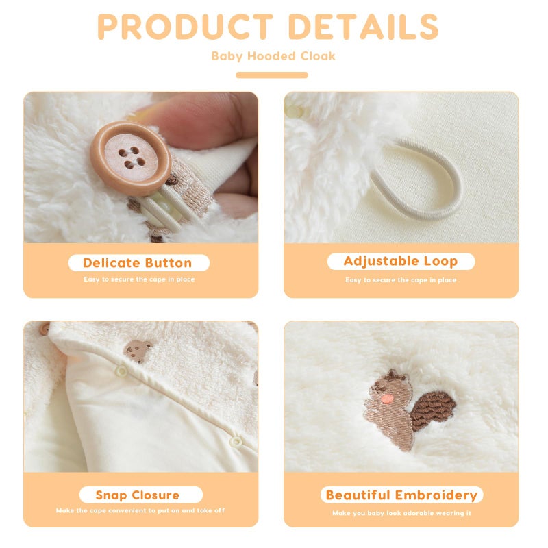 SONARIN Warm Baby Hooded Cloak,Toddler Poncho Cape Shawl Snowsuit Winter Outfit Snow Jacket Coat for Boys Girls 1-3 Years(Bear) - Image 5