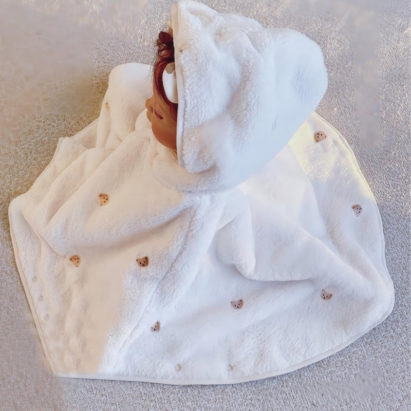 SONARIN Warm Baby Hooded Cloak,Toddler Poncho Cape Shawl Snowsuit Winter Outfit Snow Jacket Coat for Boys Girls 1-3 Years(Bear) - Image 2