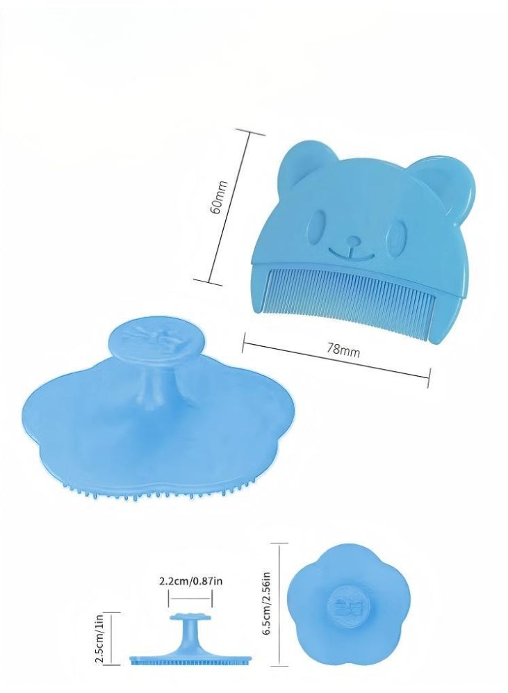 4 Pack Baby Bath Brush, Silicone Scalp Care Comb, Gentle Cradle Cap Brush for Newborns, Soft Baby Massage & Cleaning Brush (Blue+Brown) - Image 2