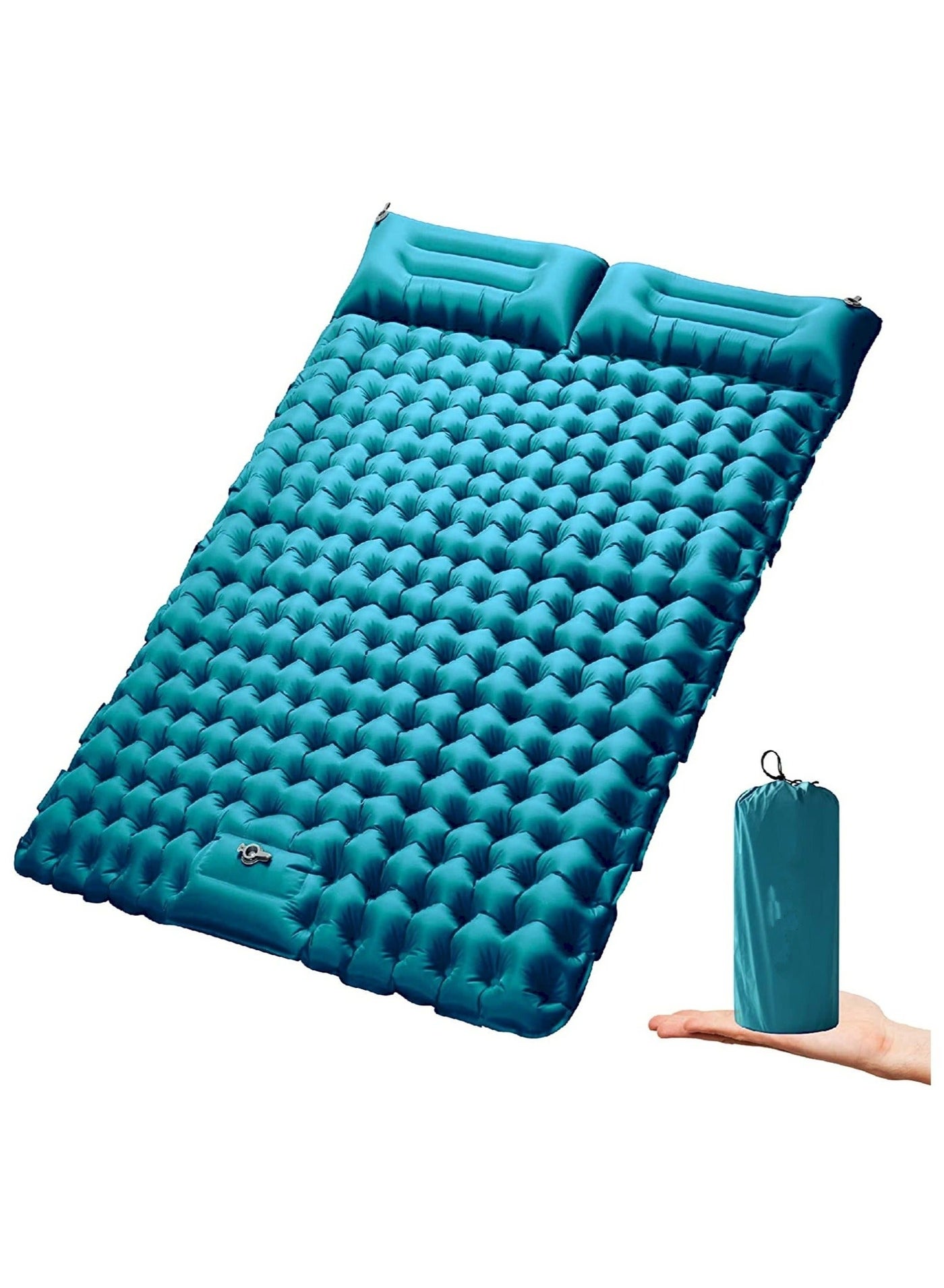 Double Sleeping Pad for Camping Inflatable 2 Person Sleeping Mat with Built-in Pump Foot Press Ultralight Extra Thick Camping Mat with Pillow for Backpacking Traveling Hiking Durable and Waterproof