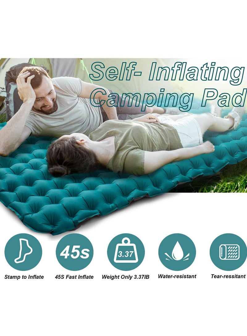 Double Sleeping Pad for Camping Inflatable 2 Person Sleeping Mat with Built-in Pump Foot Press Ultralight Extra Thick Camping Mat with Pillow for Backpacking Traveling Hiking Durable and Waterproof - Image 2