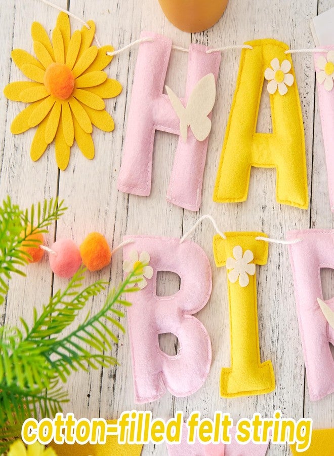 SUNBEAUTY لافتة عيد ميلاد سعيد جاهزة للتعليق، إكليل عيد ميلاد سعيد قابل لإعادة الاستخدام، راية حفلات مزينة بزهرة الأقحوان مع إكليل كرات من اللباد، راية للبنات والنساء والأمهات، مناسبة لحفلات أعياد الميلاد ذات الطابع البوهيمي وحفلات استقبال المولود الجديد وحفلات الربيع والحدائق - Image 4