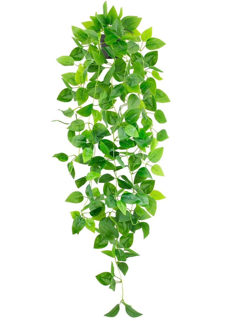 نبات معلق اصطناعي وعاء زهور اصطناعي صغير ، نبات كرمة طويل بوعاء بوثوس اصطناعي ، مناسب للرف مكتب المنزل داخلي في الهواء الطلق حديقة خضراء (وعاء زهور أسود) - Image 1