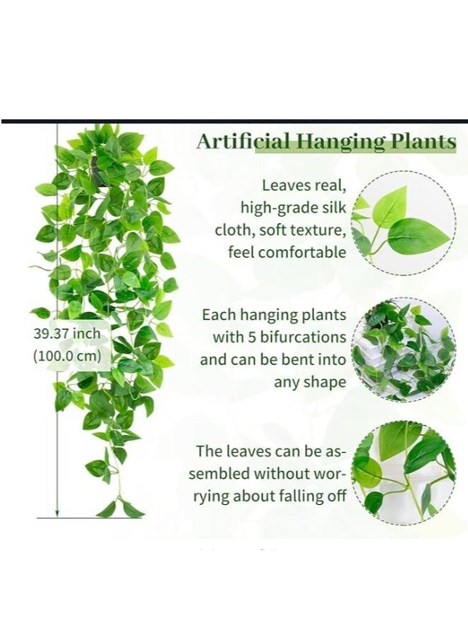 نبات معلق اصطناعي وعاء زهور اصطناعي صغير ، نبات كرمة طويل بوعاء بوثوس اصطناعي ، مناسب للرف مكتب المنزل داخلي في الهواء الطلق حديقة خضراء (وعاء زهور أسود) - Image 2