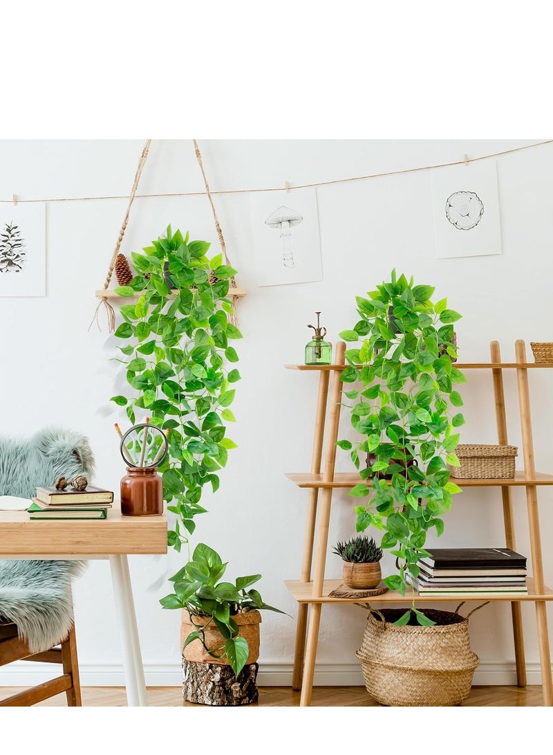 نبات معلق اصطناعي وعاء زهور اصطناعي صغير ، نبات كرمة طويل بوعاء بوثوس اصطناعي ، مناسب للرف مكتب المنزل داخلي في الهواء الطلق حديقة خضراء (وعاء زهور أسود) - Image 5