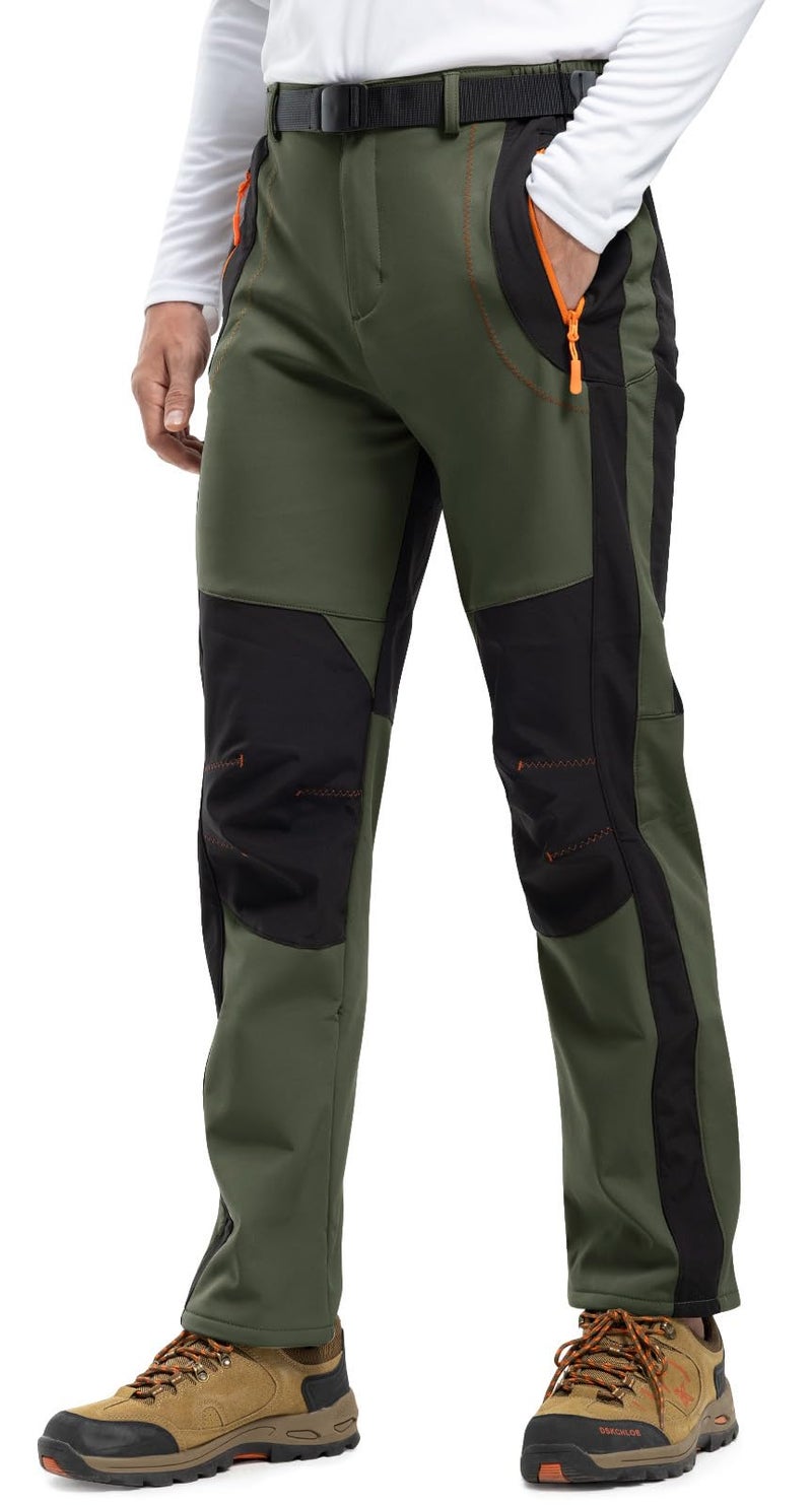 Rdruko Men's Snow Ski Pants Waterproof Insulated Winter Fleece Lined Hiking Snowboard Pants with Belt(Army Green, US L) - Image 1