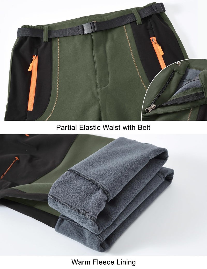 Rdruko Men's Snow Ski Pants Waterproof Insulated Winter Fleece Lined Hiking Snowboard Pants with Belt(Army Green, US L) - Image 3