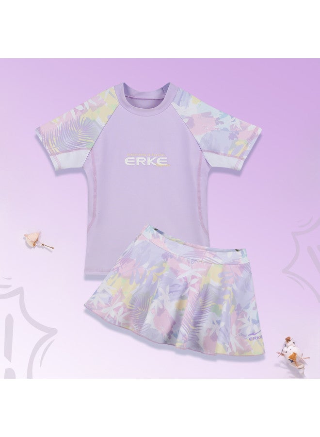 ERKE Girls' Swimsuit With Separate Skirt Style, Built-in Bra, Fresh Print, Swimming Training Swimsuit For Older Children - Image 2