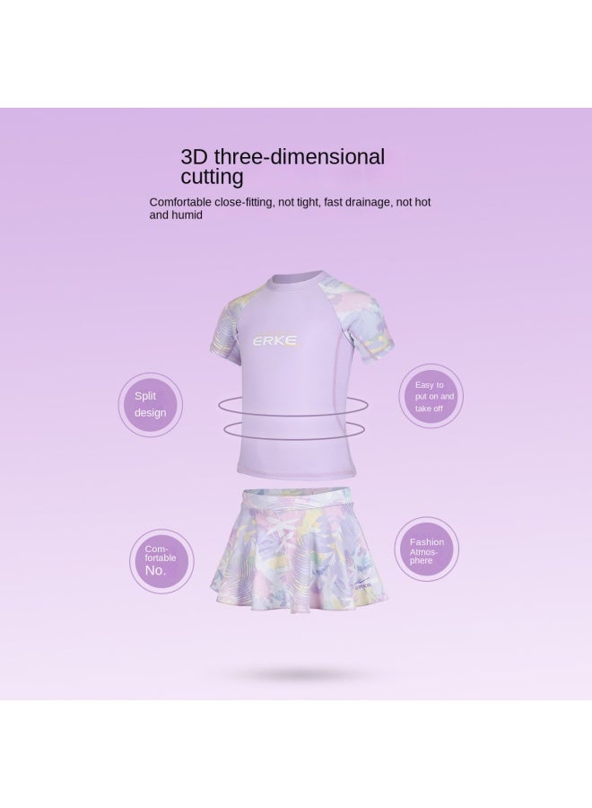 ERKE Girls' Swimsuit With Separate Skirt Style, Built-in Bra, Fresh Print, Swimming Training Swimsuit For Older Children - Image 3