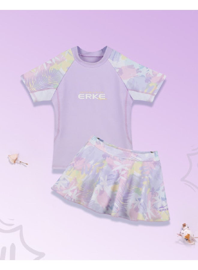ERKE Girls' Swimsuit With Separate Skirt Style, Built-in Bra, Fresh Print, Swimming Training Swimsuit For Older Children - Image 1