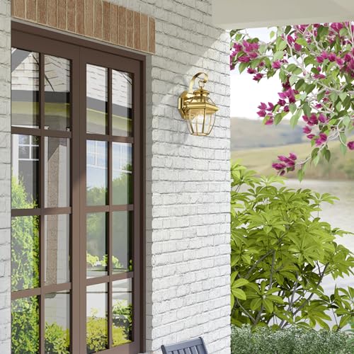 Livex Lighting 2051-02 Monterey 1 Light Outdoor Polished Brass Finish Solid Brass Wall Lantern with Clear Beveled Glass, Gold - Image 2
