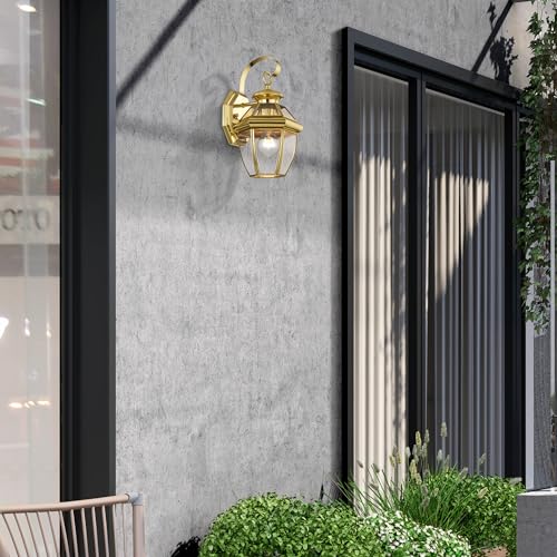 Livex Lighting 2051-02 Monterey 1 Light Outdoor Polished Brass Finish Solid Brass Wall Lantern with Clear Beveled Glass, Gold - Image 4