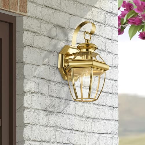 Livex Lighting 2051-02 Monterey 1 Light Outdoor Polished Brass Finish Solid Brass Wall Lantern with Clear Beveled Glass, Gold - Image 3
