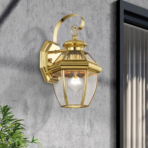Livex Lighting 2051-02 Monterey 1 Light Outdoor Polished Brass Finish Solid Brass Wall Lantern with Clear Beveled Glass, Gold - Image 5