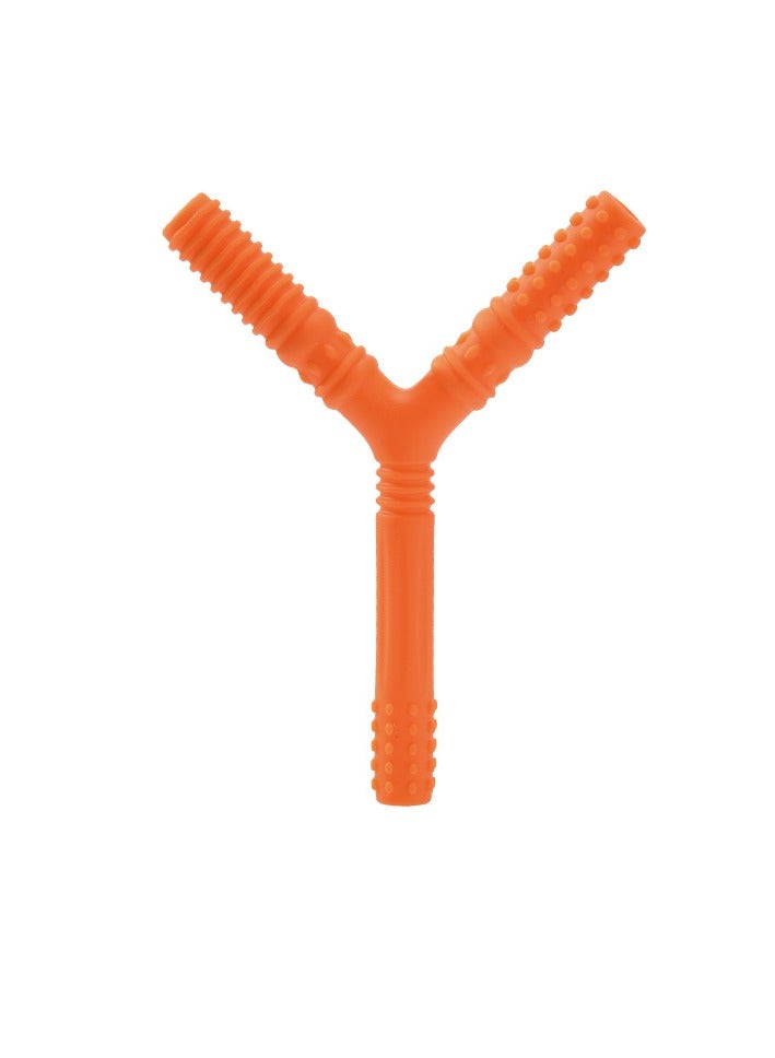 platube Baby Teething Tube, Soft And Durable Infant Teething Toys, Easy To Clean Hollow Silicone Baby Teether, Lightweight And Flexible Chew Straws For Toddlers, (1pc, Y Shaped Orange) - Image 1