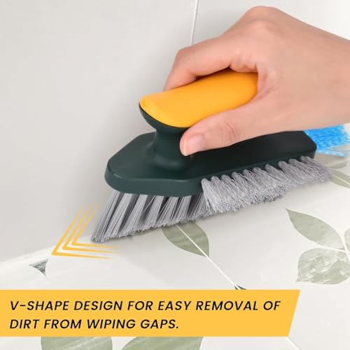 BIRDLINE 4-in-1 Tile Cleaning Brush, V-Shaped Bristles for Gap Cleaning, Bathroom Corner with Wiper, Hand Brush for Sink, Floor, Wall, Window, Tiles Cleaning Tools. (Cleaning Brush) - Image 3
