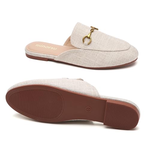 Minorsu Buckle Mules for Women Round Toe Backless Flat Mules Slides Mules Shoes Ladies Slip-on Loafers - Image 4