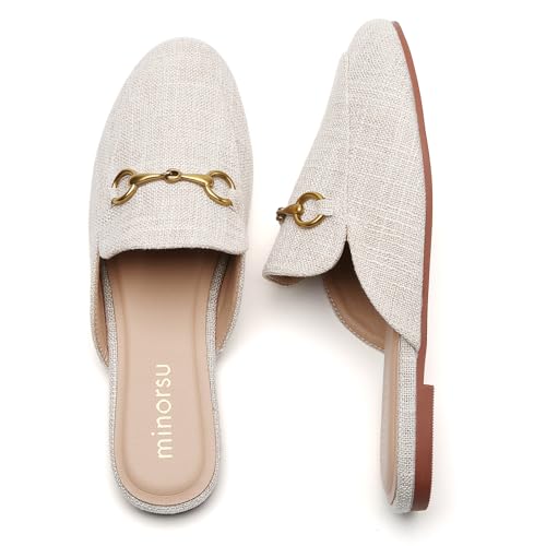 Minorsu Buckle Mules for Women Round Toe Backless Flat Mules Slides Mules Shoes Ladies Slip-on Loafers - Image 3