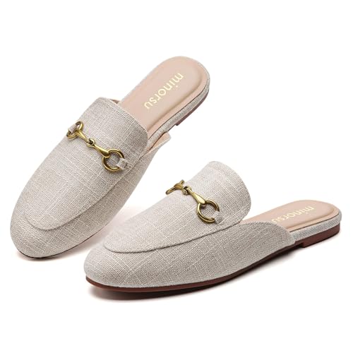 Minorsu Buckle Mules for Women Round Toe Backless Flat Mules Slides Mules Shoes Ladies Slip-on Loafers - Image 1