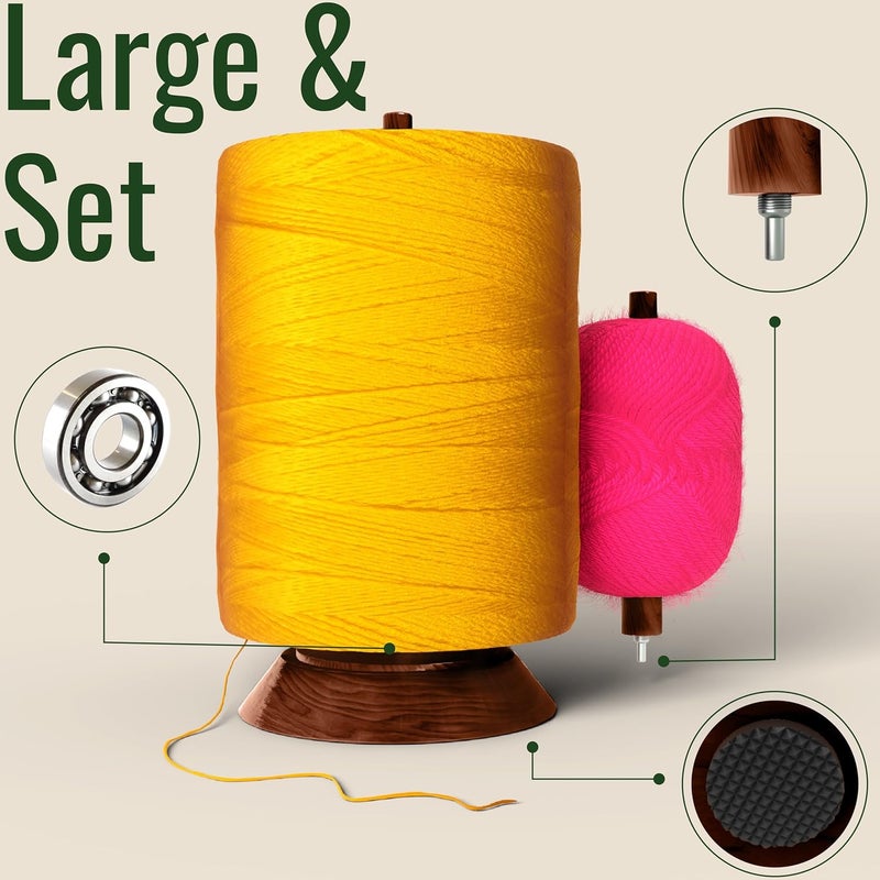 Barva Yarn Holder Set 22 Lb Capacity for Chunky Yarn w/Extra Spindle | Smooth Bearing Spinner & Big Rubber Anti Slip Pads for Stability | European Wood Crochet Accessories & Fiber Crafts Pro Tools - Image 4