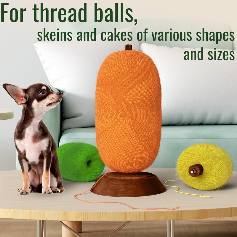 Barva Yarn Holder Set 22 Lb Capacity for Chunky Yarn w/Extra Spindle | Smooth Bearing Spinner & Big Rubber Anti Slip Pads for Stability | European Wood Crochet Accessories & Fiber Crafts Pro Tools - Image 2