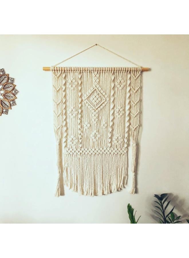 انتيكيانو رف معلق على الحائط بخيوط مكرمية.. ديكور حائط بوهيمي لغرفة النوم - فن جداري من حبل مكرمية منسوج كديكور لرف - Image 3