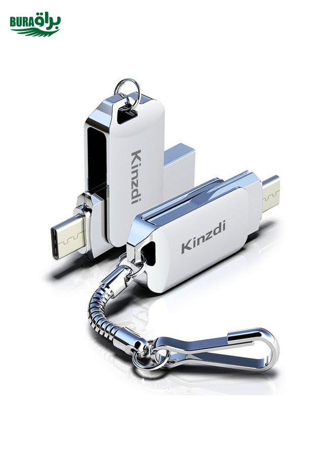 BURAQ Kinzdi 128GB USB + Type-C Interface Metal Twister Flash Disk V8 (Silver)  - Image 2