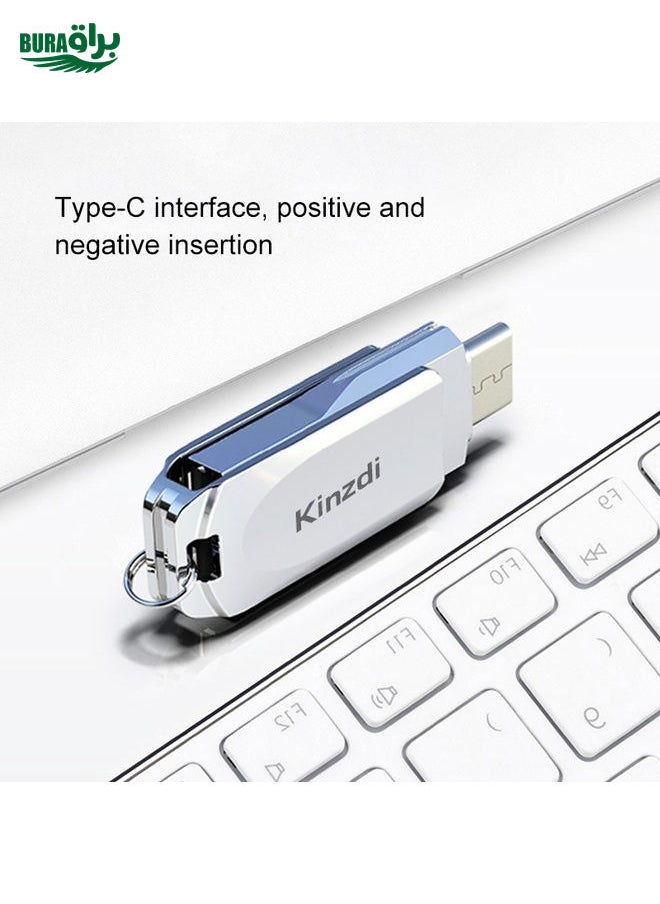 BURAQ Kinzdi 128GB USB + Type-C Interface Metal Twister Flash Disk V8 (Silver)  - Image 5
