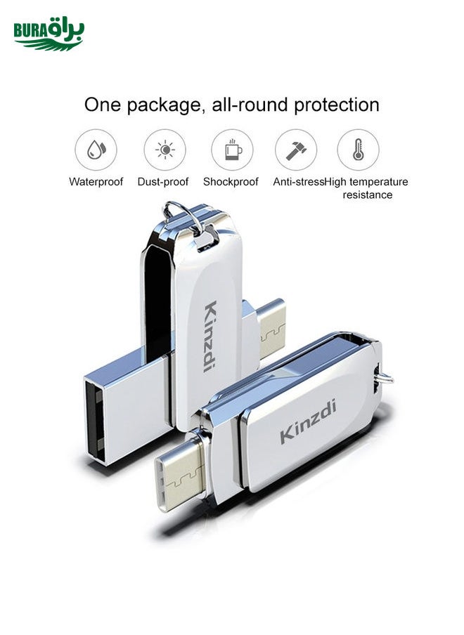 BURAQ Kinzdi 128GB USB + Type-C Interface Metal Twister Flash Disk V8 (Silver)  - Image 3