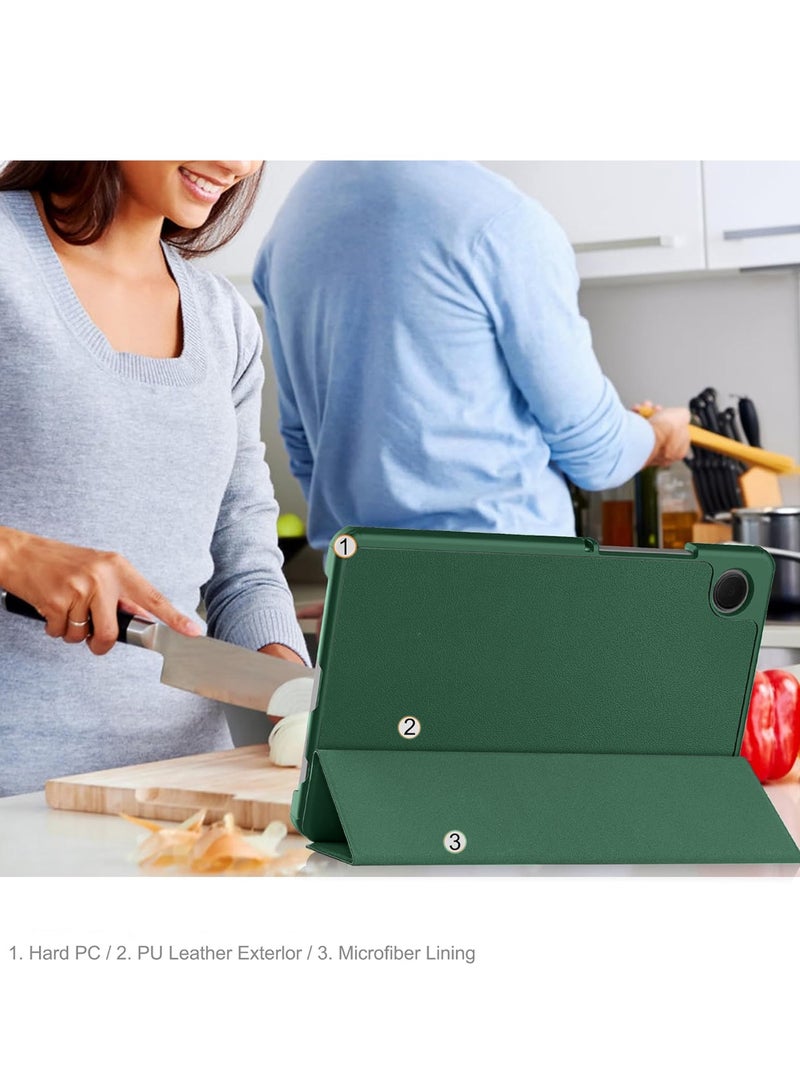 Wtech Smart Flip Auto Awake/Auto Sleep Leather Texture with Pen Holder Case Cover For Samsung Galaxy Tab A9 4G 2023 (X110, X115) 8.7 Inch Dark Green - Image 4