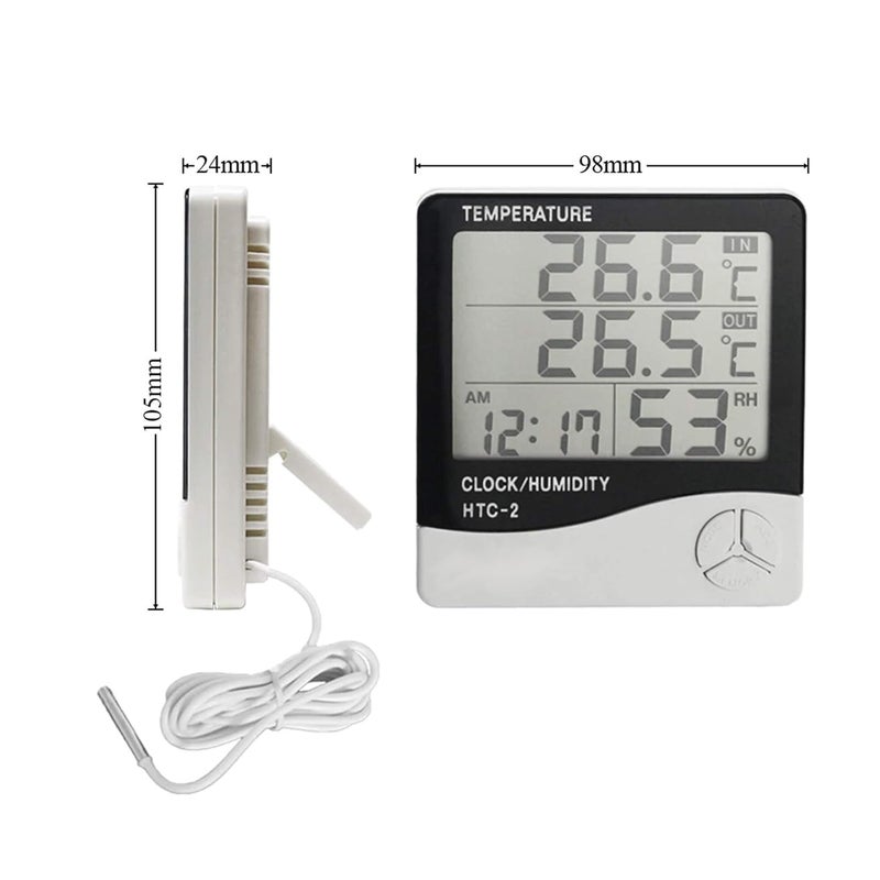 OffyBird HTC-2 Digital Temperature and Humidity Meter with LCD Display and Clock - Indoor Outdoor Sensor with Probe Thermo-Hygrometer Weather Station for Home, Office, Greenhouse, or Incubator - Image 5