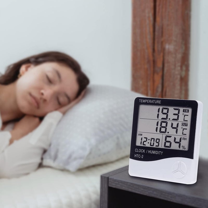 OffyBird HTC-2 Digital Temperature and Humidity Meter with LCD Display and Clock - Indoor Outdoor Sensor with Probe Thermo-Hygrometer Weather Station for Home, Office, Greenhouse, or Incubator - Image 2