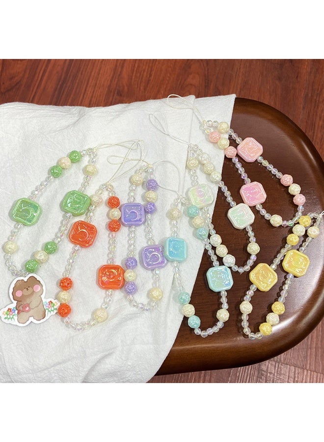 NIBEMINENT Beaded Phone Lanyard, Anti Lost Removable Wrist Strap, Candy Color Bracelet Pendant, Phone Keychain Lanyard,White - Image 2