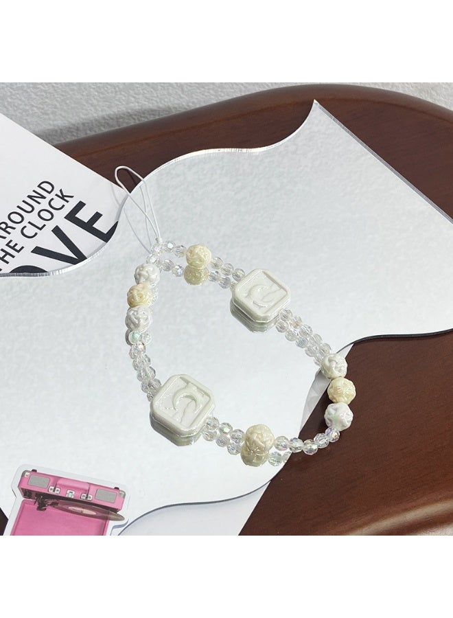 NIBEMINENT Beaded Phone Lanyard, Anti Lost Removable Wrist Strap, Candy Color Bracelet Pendant, Phone Keychain Lanyard,White - Image 1