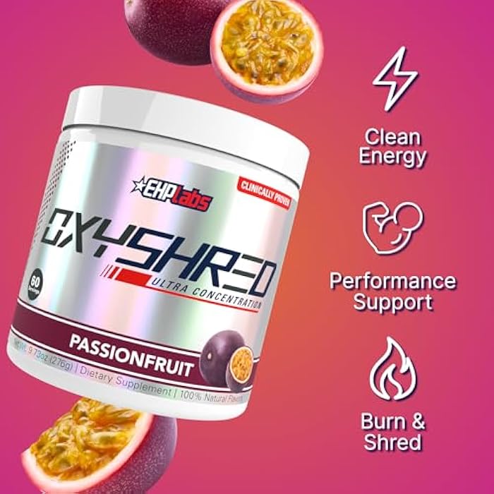 EHP Labs OxyShred Pre Workout Powder & Shredding Supplement - Preworkout Powder with L Glutamine & Acetyl L Carnitine, Energy Boost Drink - Passionfruit, 60 Servings - Image 4