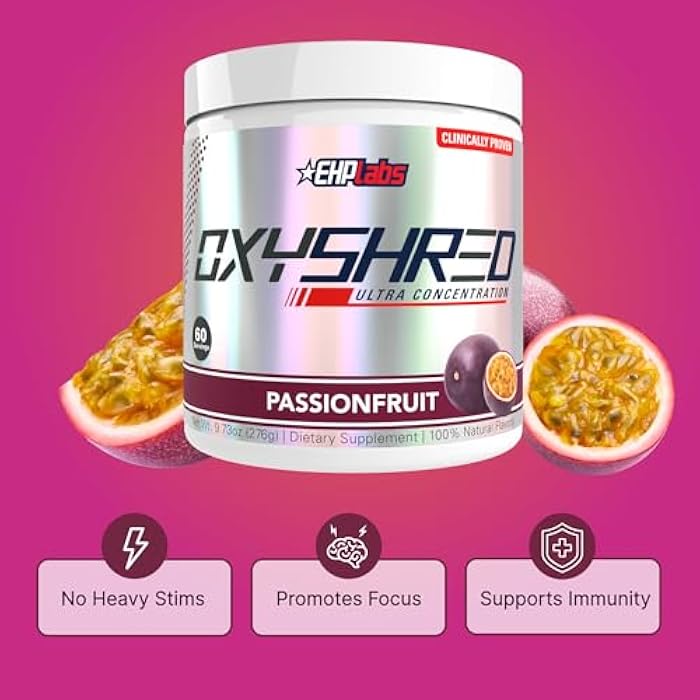 EHP Labs OxyShred Pre Workout Powder & Shredding Supplement - Preworkout Powder with L Glutamine & Acetyl L Carnitine, Energy Boost Drink - Passionfruit, 60 Servings - Image 5