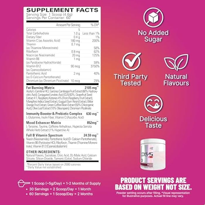 EHP Labs OxyShred Pre Workout Powder & Shredding Supplement - Preworkout Powder with L Glutamine & Acetyl L Carnitine, Energy Boost Drink - Passionfruit, 60 Servings - Image 3