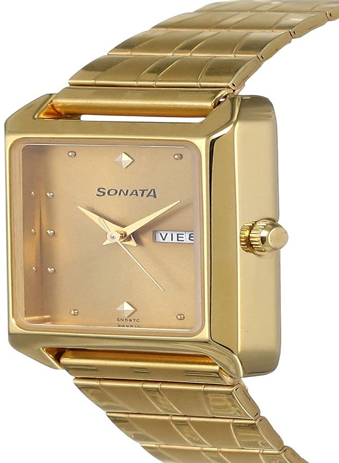 Sonata Champagne Dial Gold Band Analog Stainless Steel watch For Men-NR7007YM05 - Image 2
