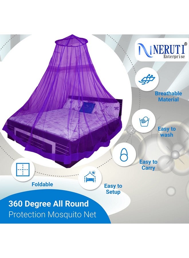 Neruti Enterprise شبكة ناموسية دائرية معلقة من نيروتي إنتربرايز لحجم سرير كينغ مزدوج | حماية من الحشرات باللون الأرجواني | شبكة ماشارداني فاخرة لغرفة النوم، التخييم، والسفر - Image 2