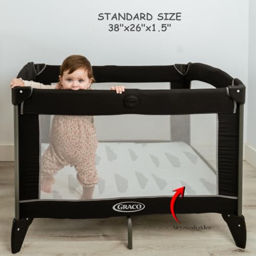 BaeBae Goods Pack and Play Mattress Pad for (38"x26"x1.5"), Playpen Pad, Playard Mattress for Pack and Play, Pack N Play Mattress Topper w/2 Waterproof Washable Covers - Image 2