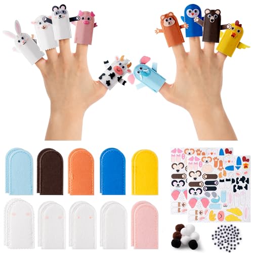 COcnny Animal Finger Puppets Crafts 20pcs DIY Farm Felt Hand Puppet Making Kit for Kids Make Your Own Art Fingers Story Telling Toy Animals Role Play for Boys Girls Toddles School Birthday - Image 1