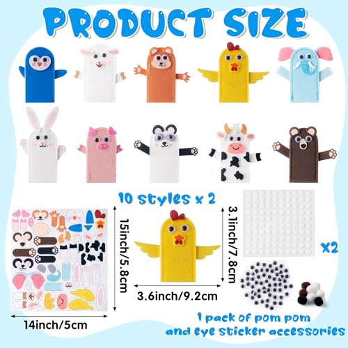 COcnny Animal Finger Puppets Crafts 20pcs DIY Farm Felt Hand Puppet Making Kit for Kids Make Your Own Art Fingers Story Telling Toy Animals Role Play for Boys Girls Toddles School Birthday - Image 5